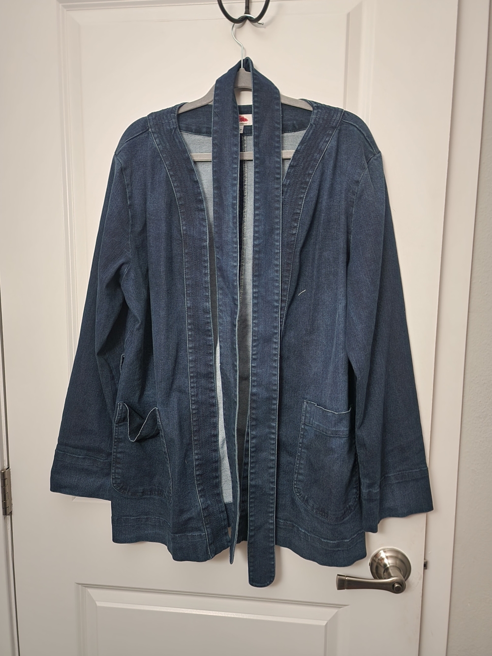 Women's Open-Front Denim Jacket in Dark Blue